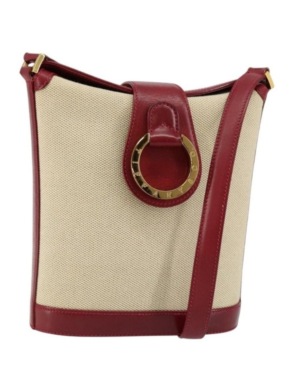 Authentic TIFFANY&Co. Shoulder Bag Canvas Beige Gold